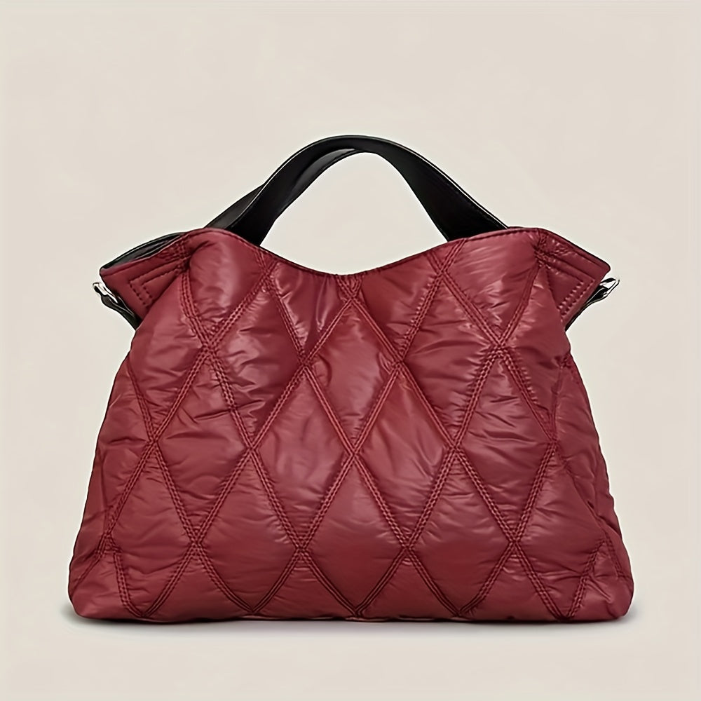 Bolso tote de nylon acolchado para mujer con diseño acolchado y patrón de cuadros