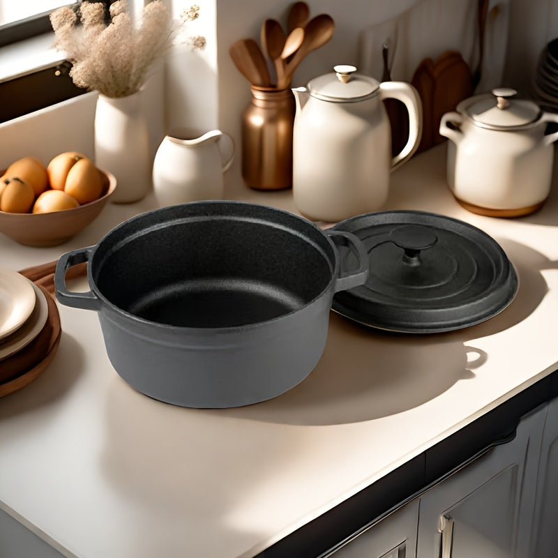 Предварительно приправленный чугунный голландский горшок с крышкой - универсальная сковорода и кастрюля 2 в 1, антипригарная, безопасная для духовки посуда для тушения, томления и жарки, подходит для индукционных плит.