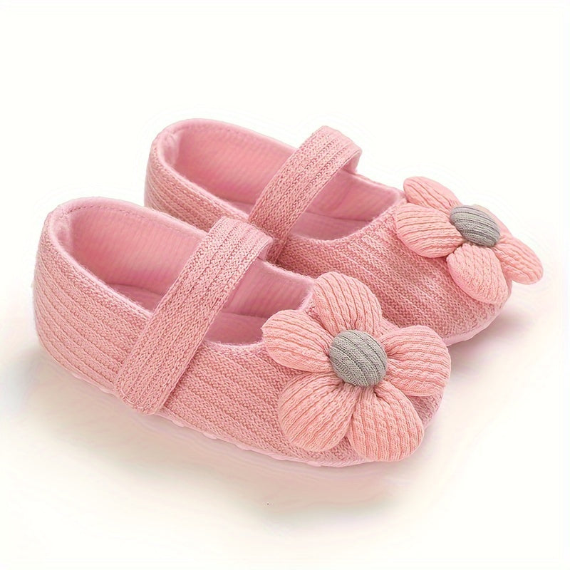 Infant Baby Girls Shoes Lightweight Soft Fabric Flower Decor All-Season Walking Shoes
