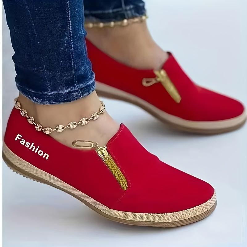 Women's Black Mary Jane Slip-On Shoes with Zipper and Chain Strap