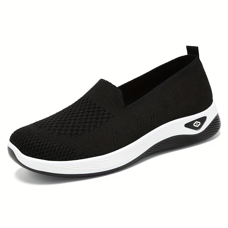 Women’s Slip-On Sneakers Black Cushioned PVC Sole All-Season Walkers