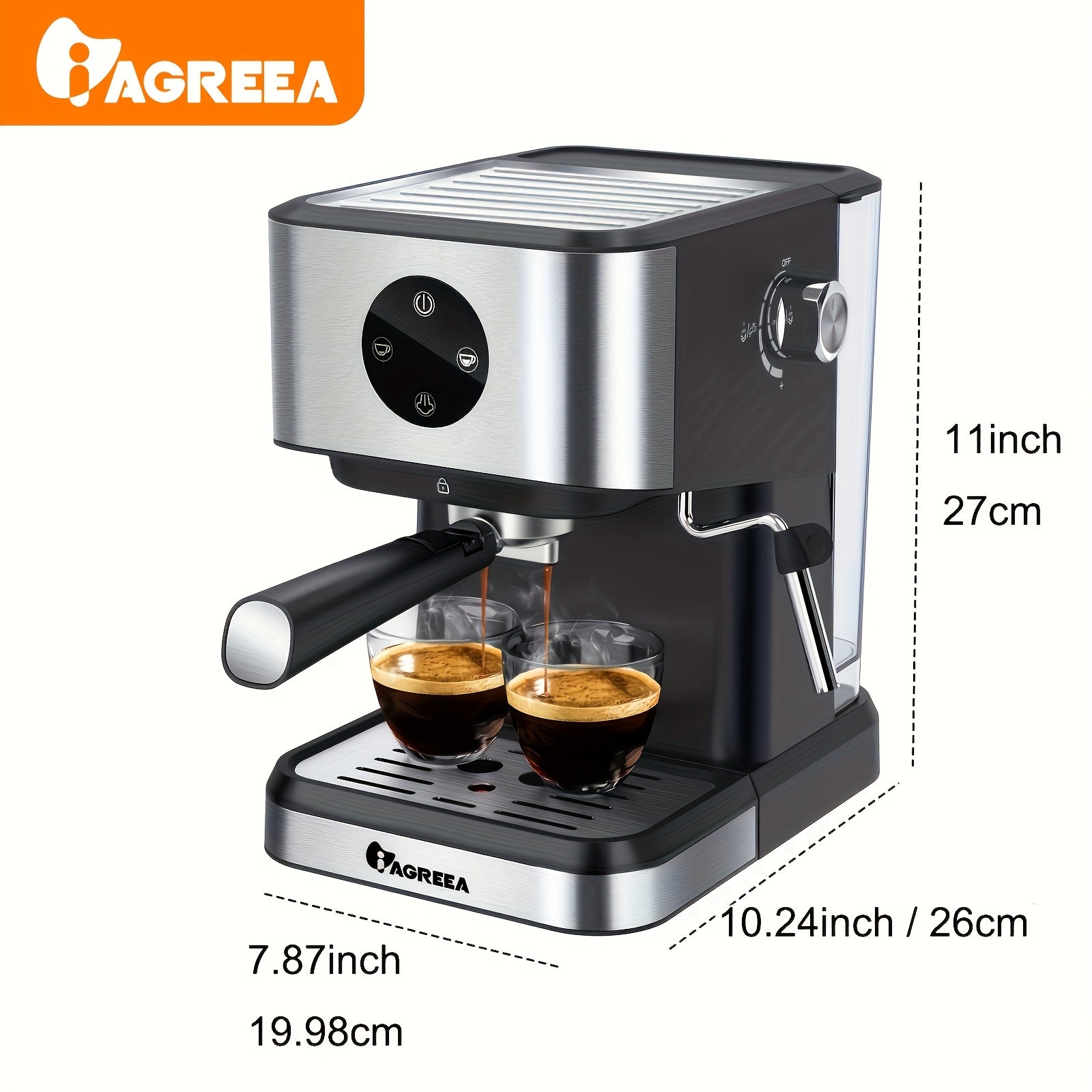 Italian Espresso Machine with Milk Frother 20Bar Digital Touch Screen 1.5L Semi-Automatic