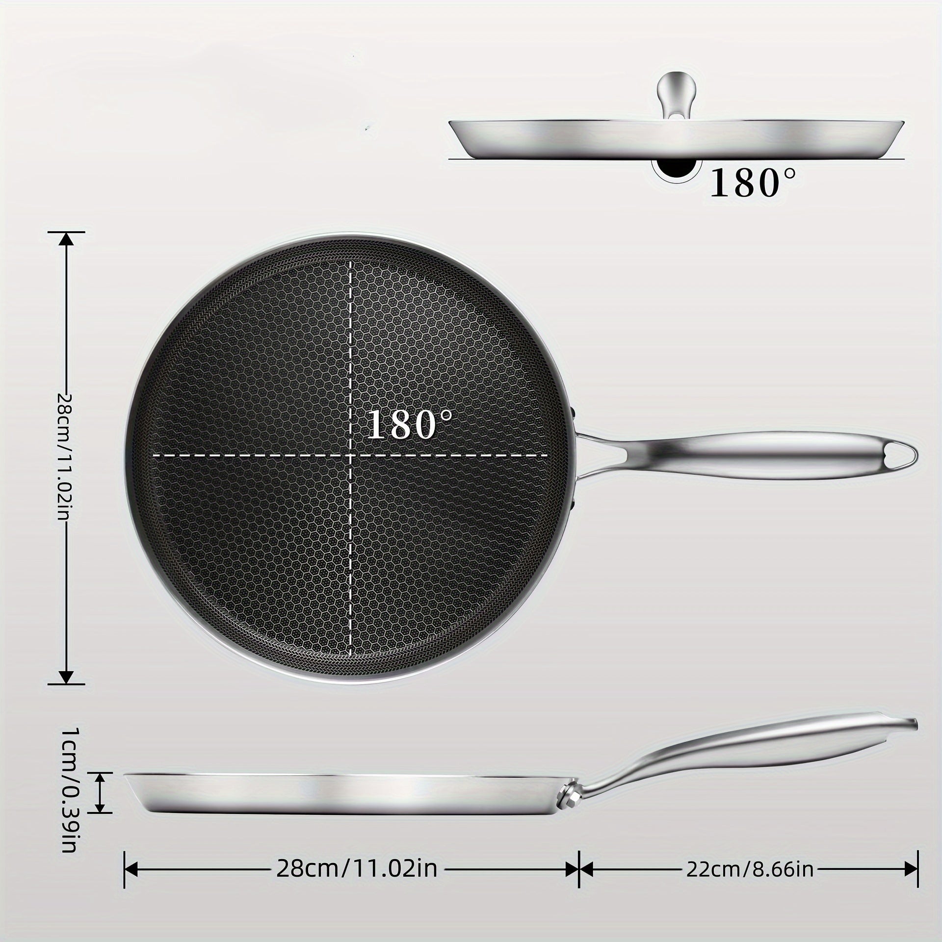 Sartén de acero inoxidable antiadherente con textura de panal para cocción por inducción