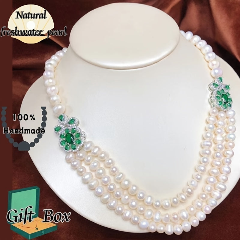 Vintage Freshwater Pearl Necklace for Women Elegant Jewelry Gift Box