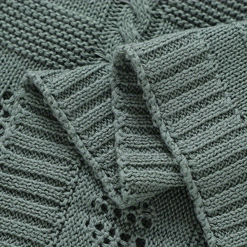 Геометрическое жаккардовое плед с листовым узором, дышащий с отверстиями, для дома, путешествий и кондиционирования воздуха в розовом, верблюжьем, зеленом и кофейном цветах