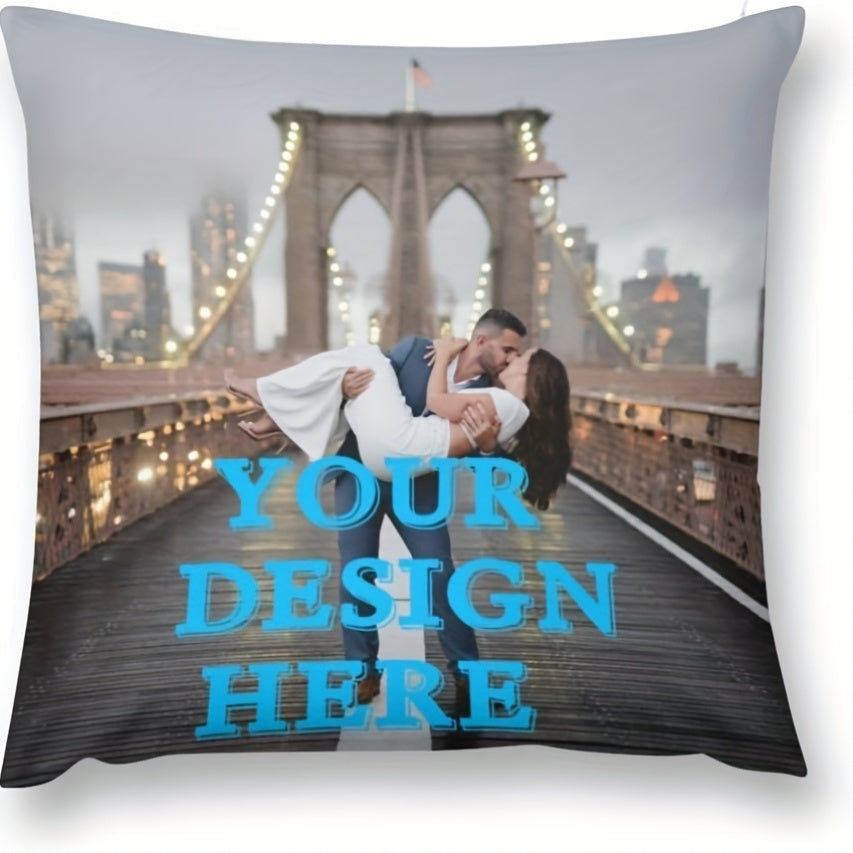 Personalized Throw Pillow Cover with Photo or Text on Soft Polyester Knit Fabric