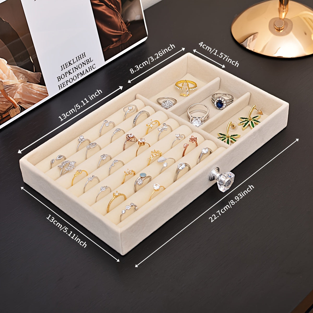 Velvet Jewelry Organizer with 5 Tiers Drawer Storage for Rings Earrings Necklaces and Bracelets