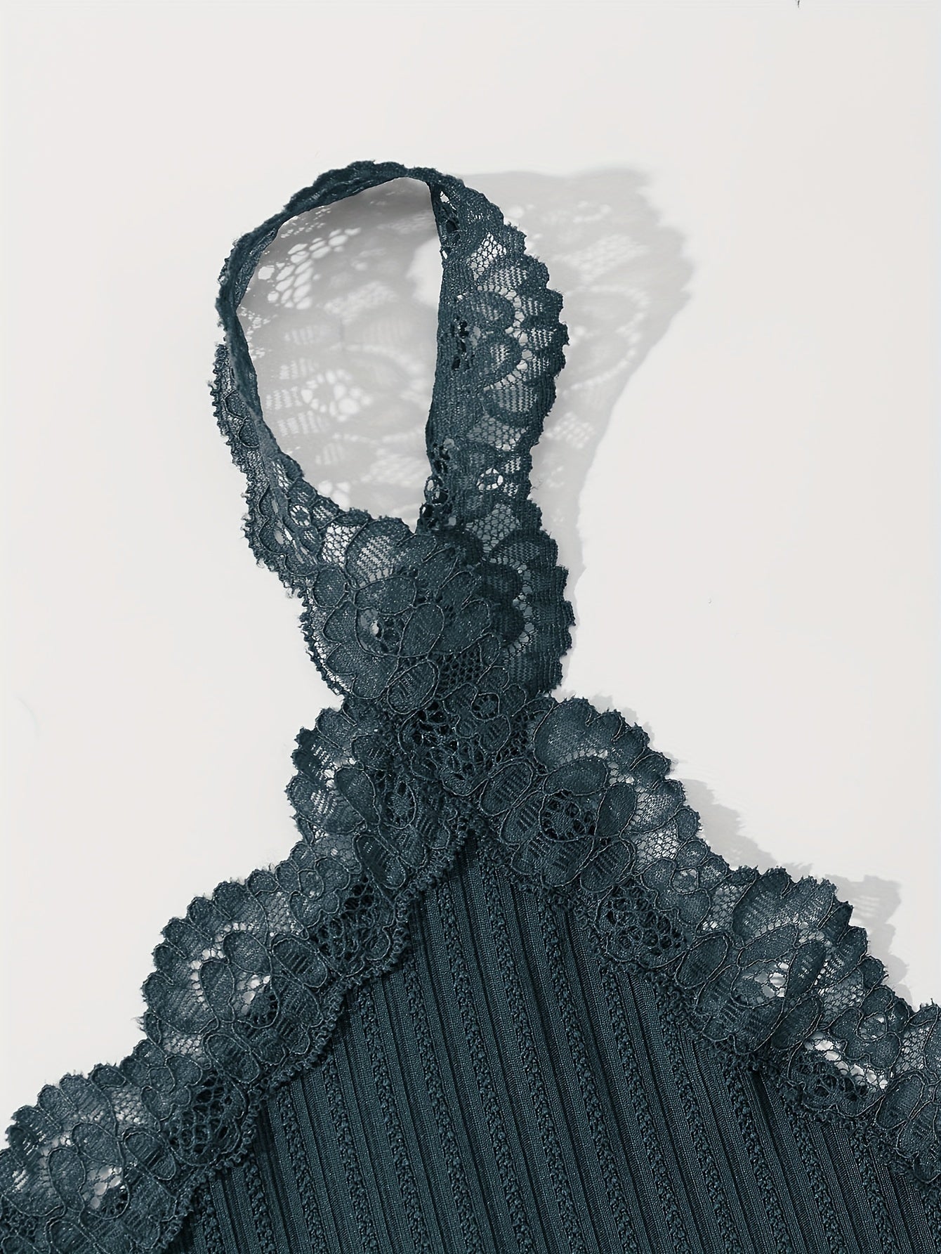 Women's Ribbed Lounge Set with Lace Trim Crop Cami Top and Long Pants