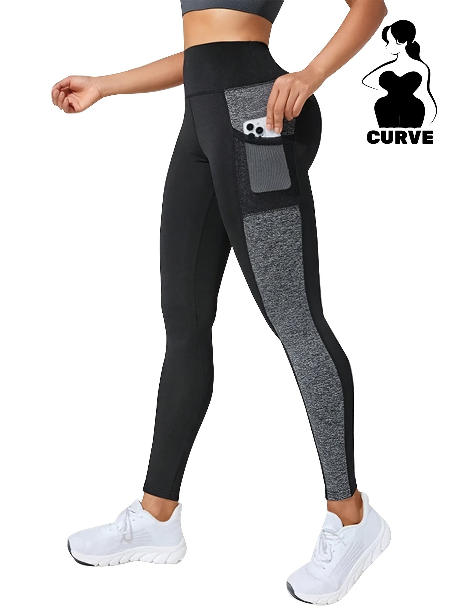 Women's Plus Size Yoga Leggings With Side Mesh Pockets High Waist Stretchy Breathable
