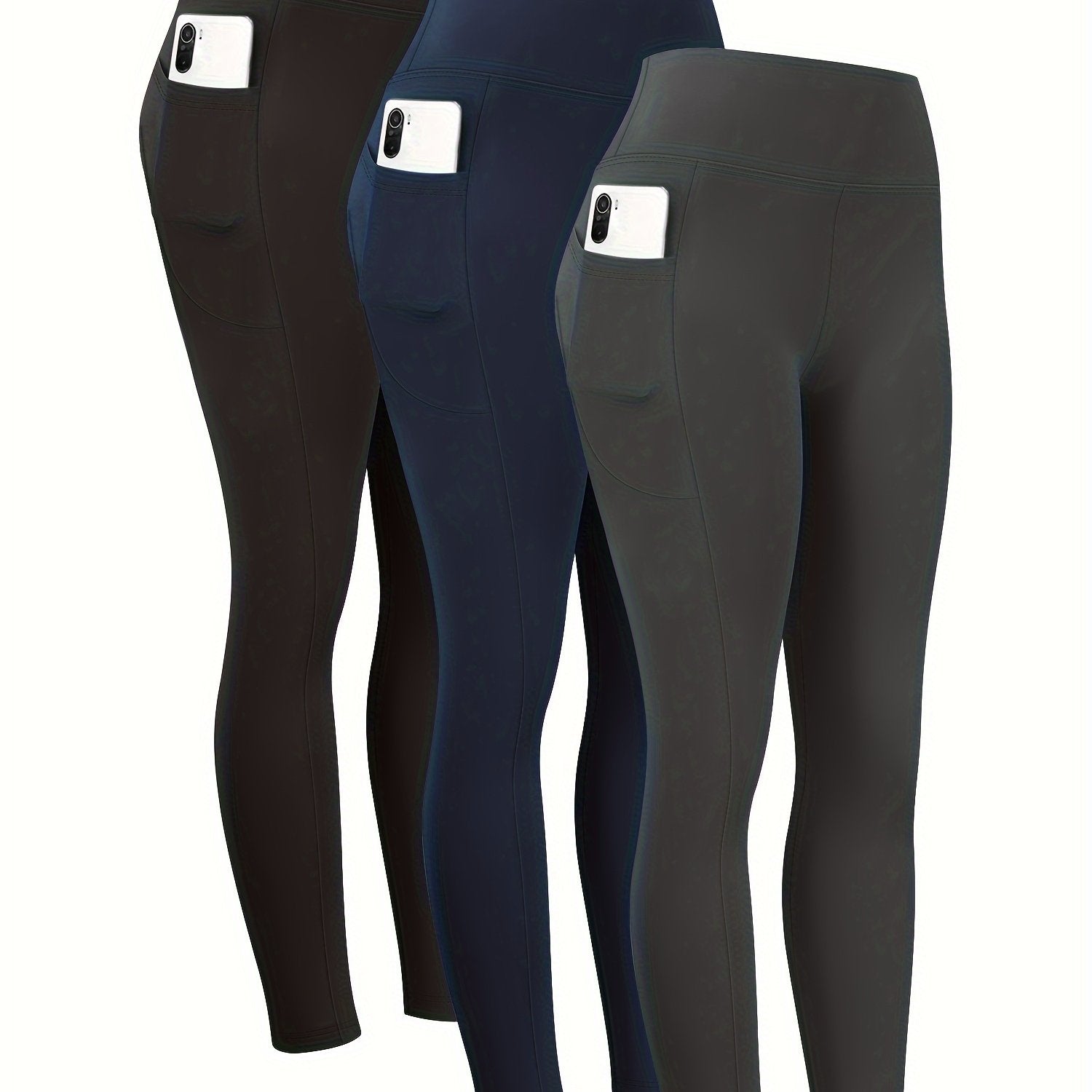 Plus Size Women’s Tummy Control Yoga Pants Set of 3 High Waist Pockets