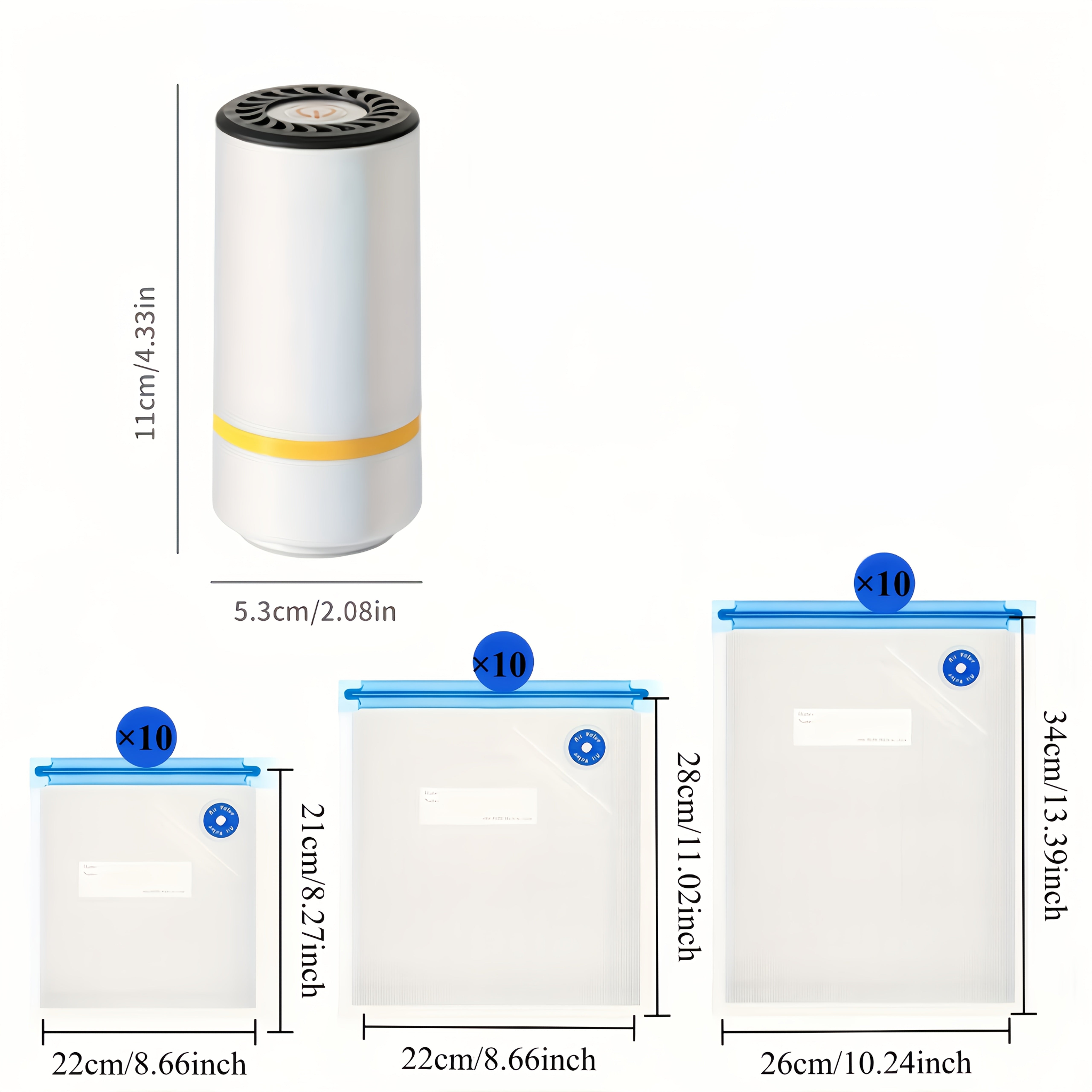 Мини-электрический вакуумный упаковщик с USB-зарядкой, перезаряжаемой батареей и 10 мешками для хранения продуктов