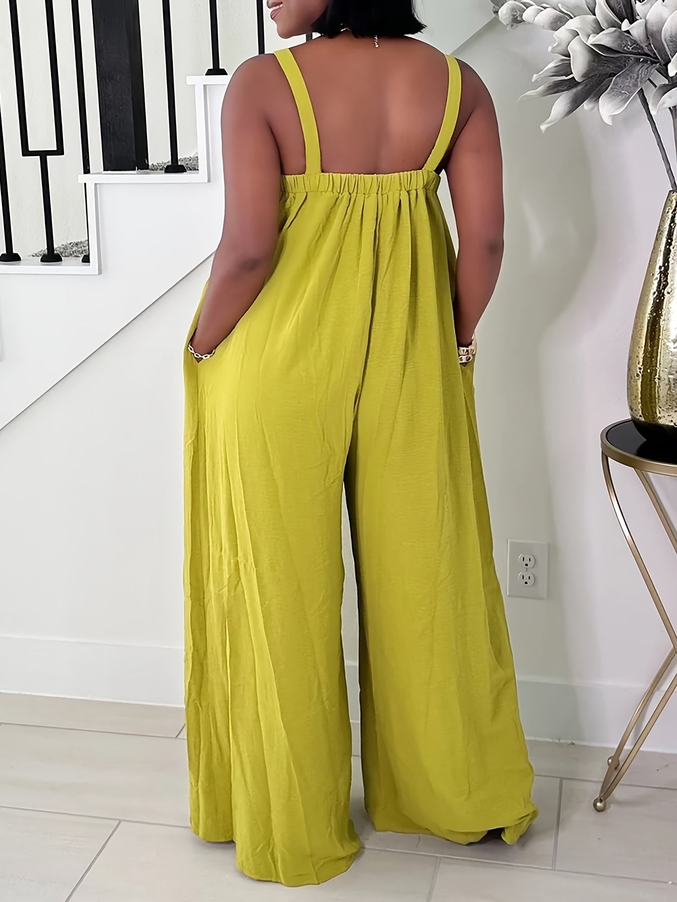 Plus Size Women's Sleeveless Off-Shoulder Jumpsuit Lime Green Casual Formal