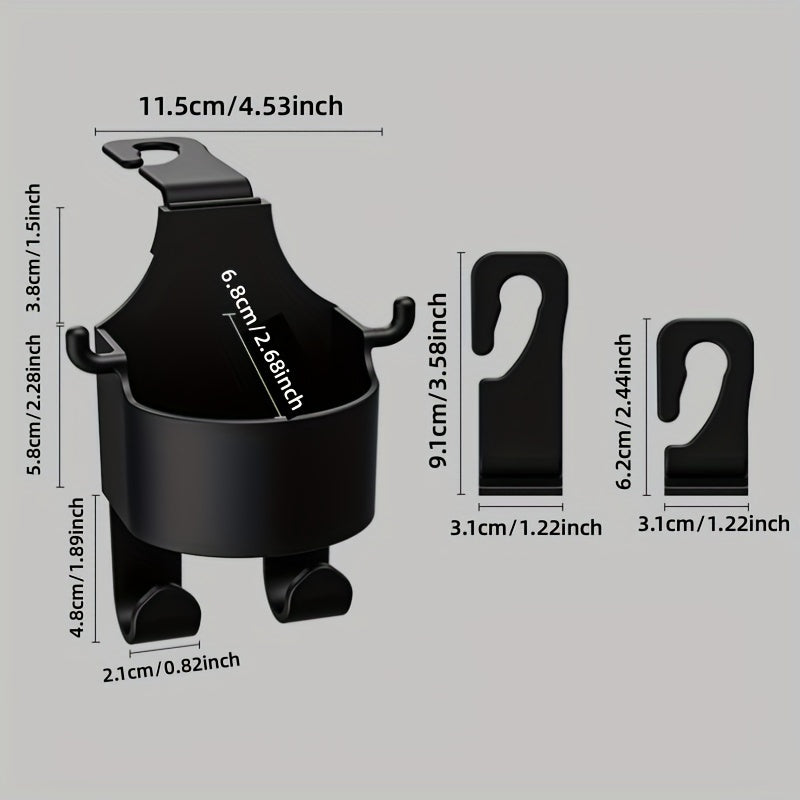 2-Pack Car Seat Headrest Hooks with Built-In Cup Holders Durable PP