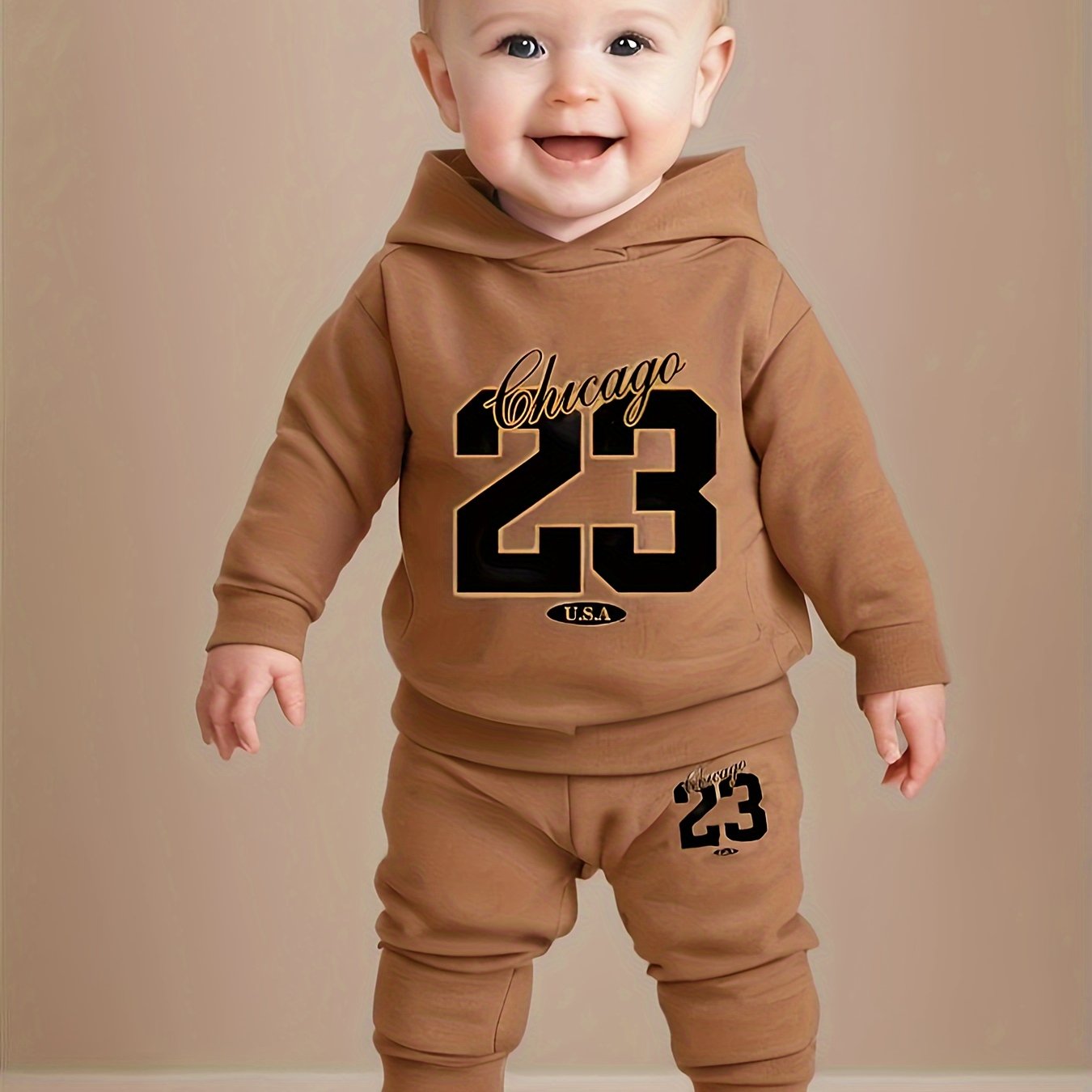 Baby Boy Hoodie Set with Chicago 23 Print Long Sleeve Sweatshirt and Pants for Fall Winter Outdoor Play