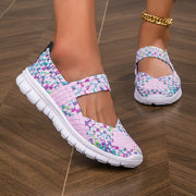 Zapatillas de verano transpirables de tejido para mujer, casuales y sin cordones, rosa multicolor