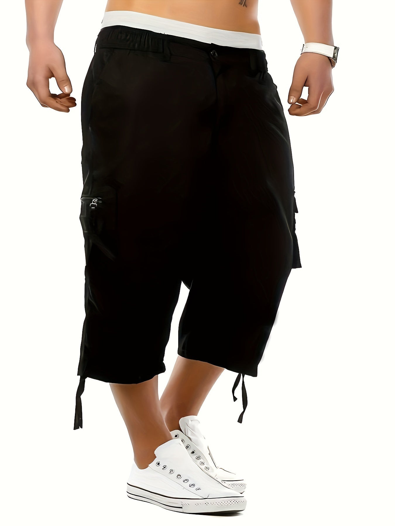 Plus Size Men's Solid Cargo Capri Pants Polyester Summer Casual Outdoor