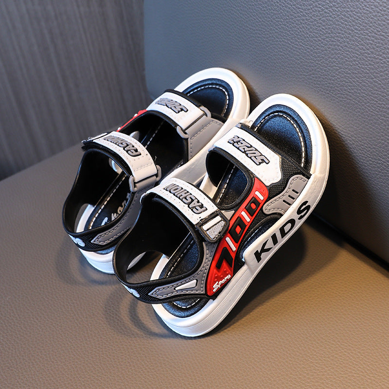 Yigitlar uchun ochiq barmoqli sandallar, sirpanmaydigan taglik, kundalik, plyaj, kichkina uchun, PVC, oson qulflash va velcro