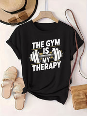 Plus Size Women's Short Sleeve Gym T-Shirt with Dumbbell Graphic Black Casual Sportswear