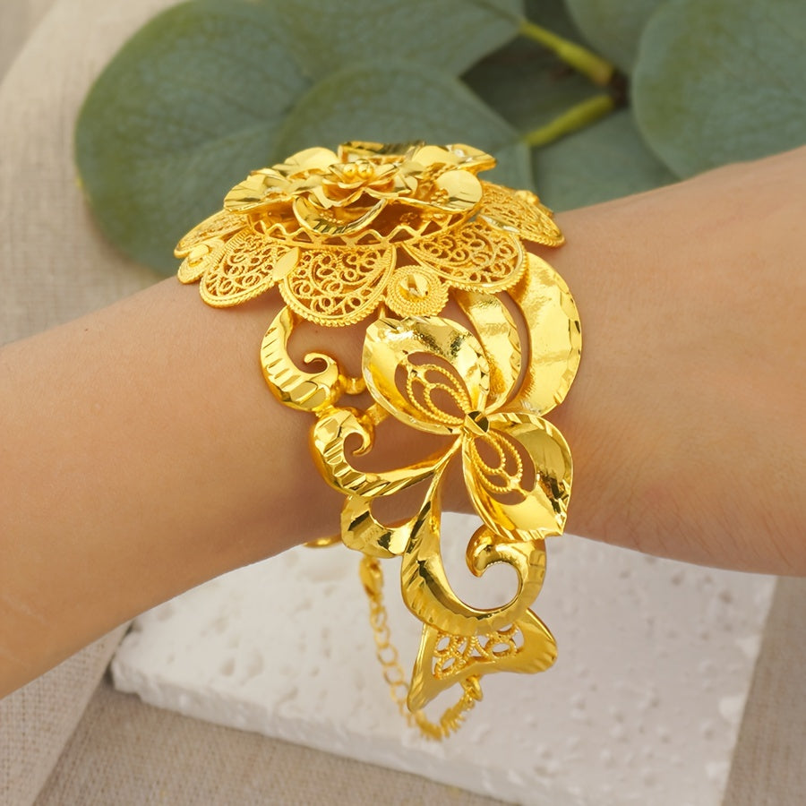 Women's Gold Bracelet with African and Indian Inspired Design for Weddings