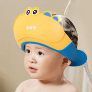 Kids Waterproof Shower Cap with Dinosaur Design Ear Protection Adjustable Fit Blue and Yellow