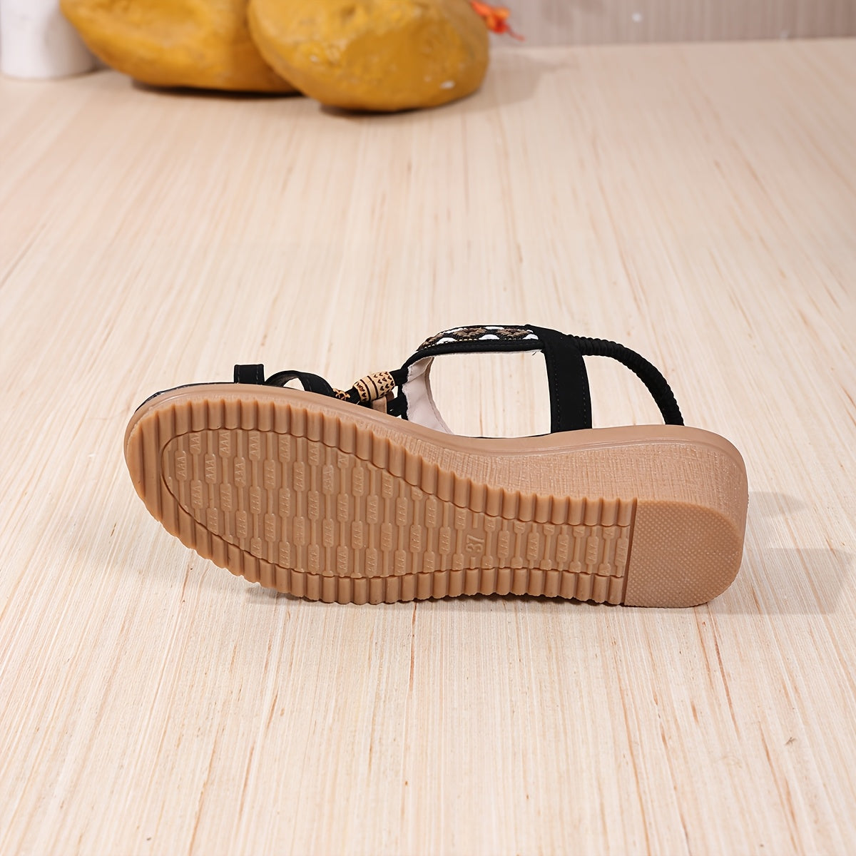 Women Black Roman Shoes Casual Slip-On All-Weather Grip