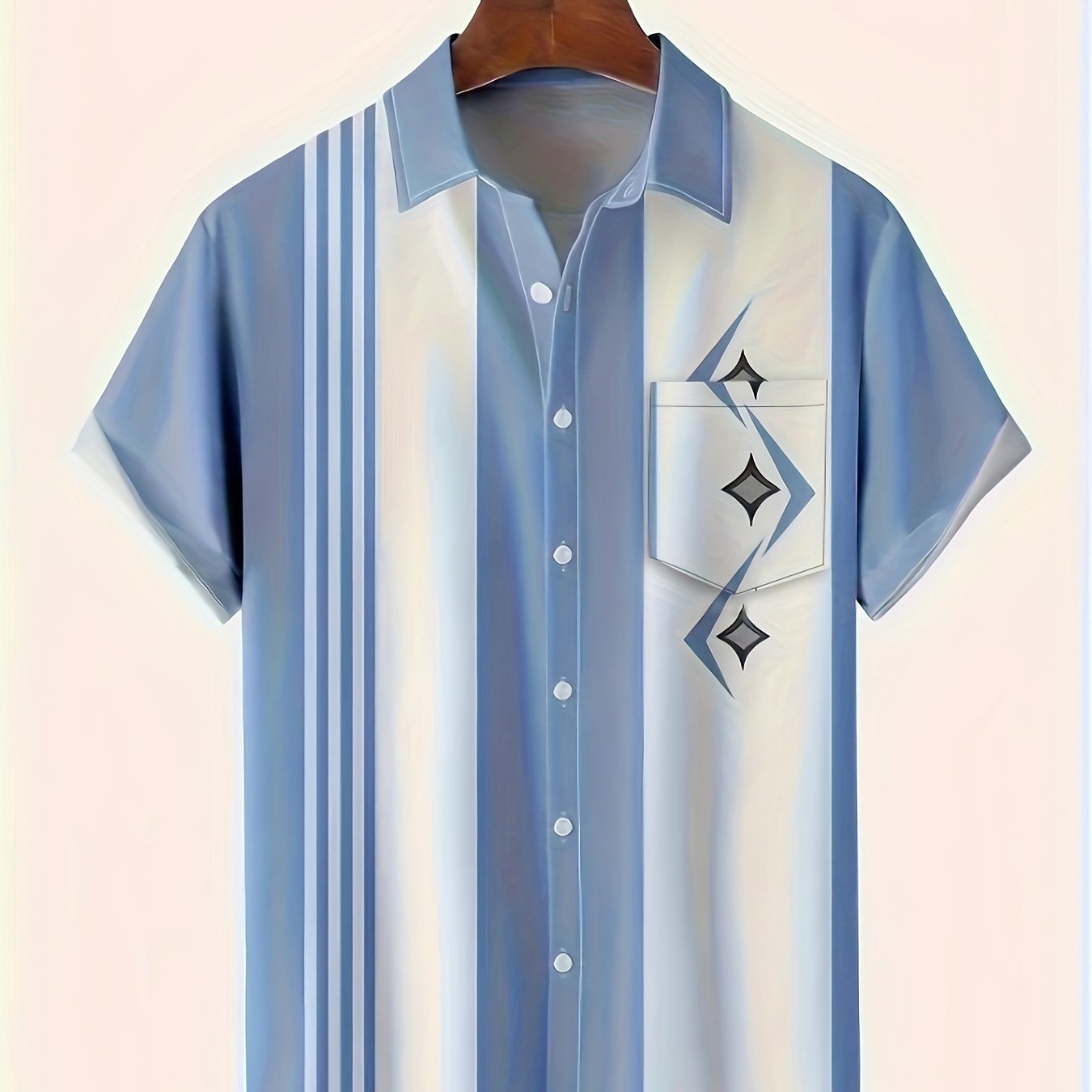 Camisa casual de manga corta de tamaño plus con estampado de estrellas a rayas para hombre