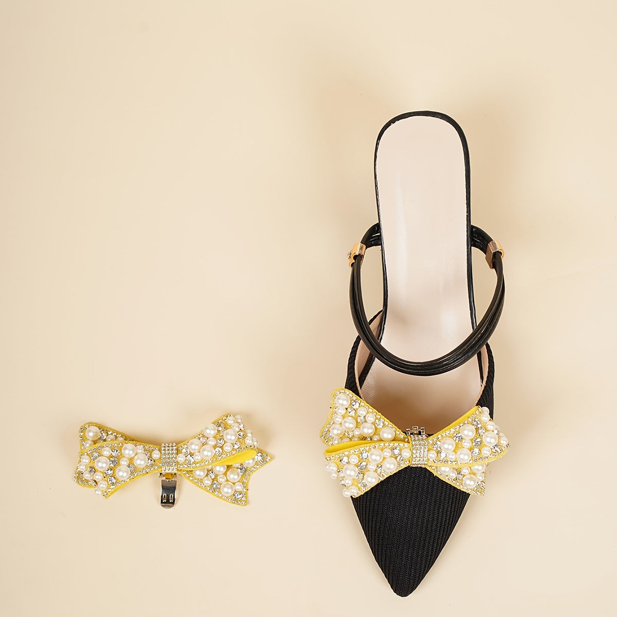 Women Rhinestone Bowknot Shoe Clips Detachable Decor