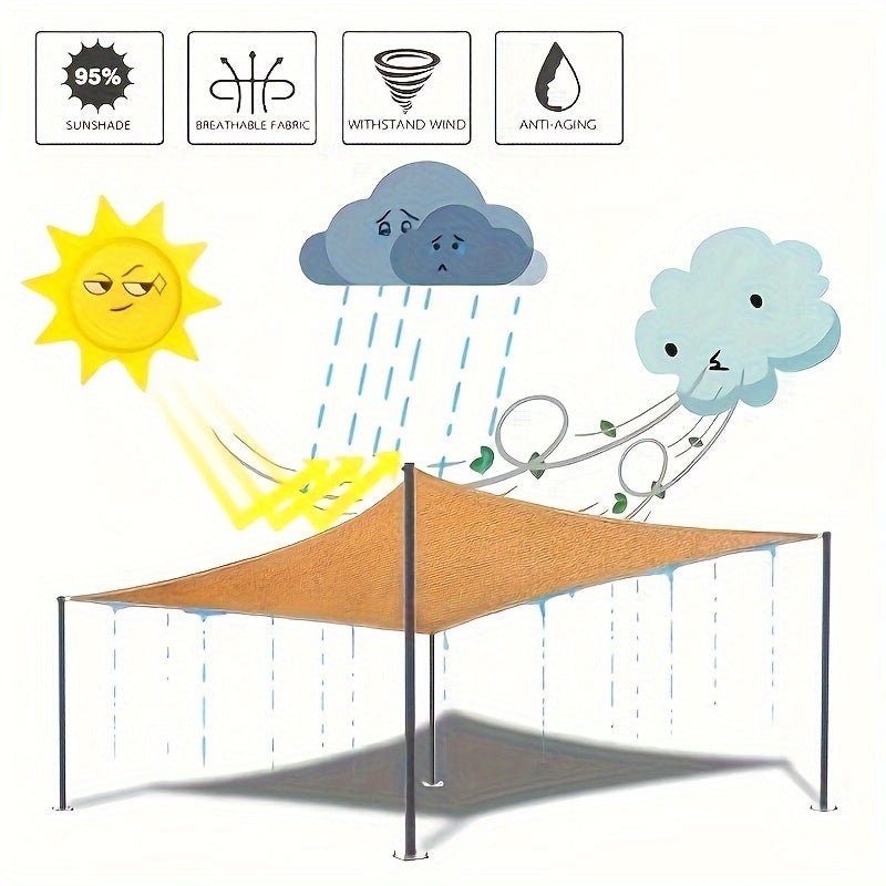 Khaki Outdoor Shade Sail Rectangular UV-Blocking Waterproof Polyester 3x5m