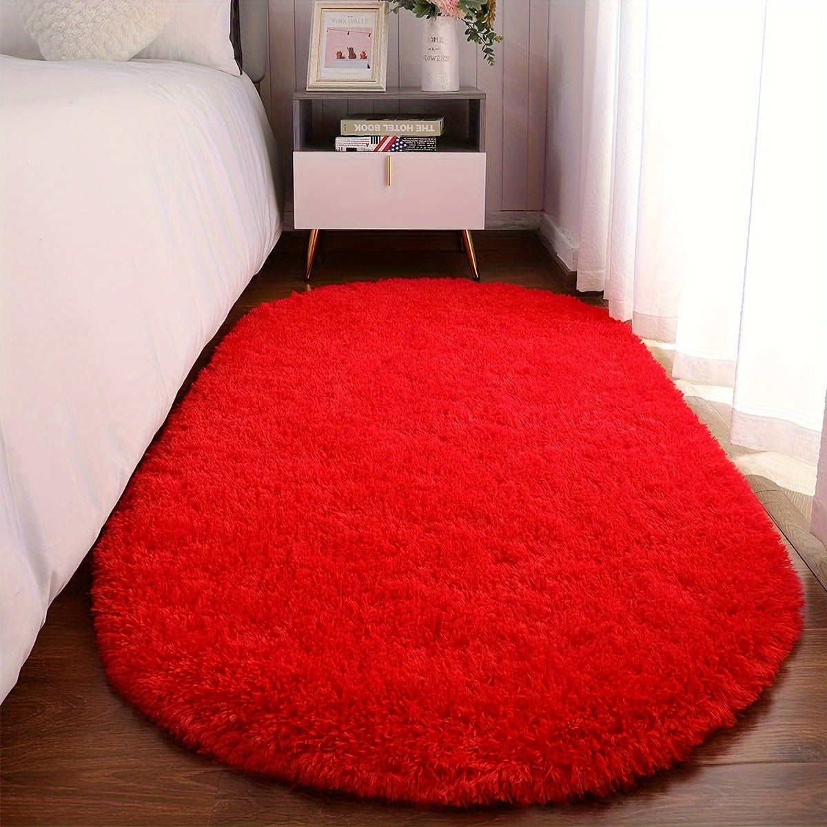 Soft Fluffy Oval Shaggy Area Rug for Bedroom Living Room with Thick Sponge