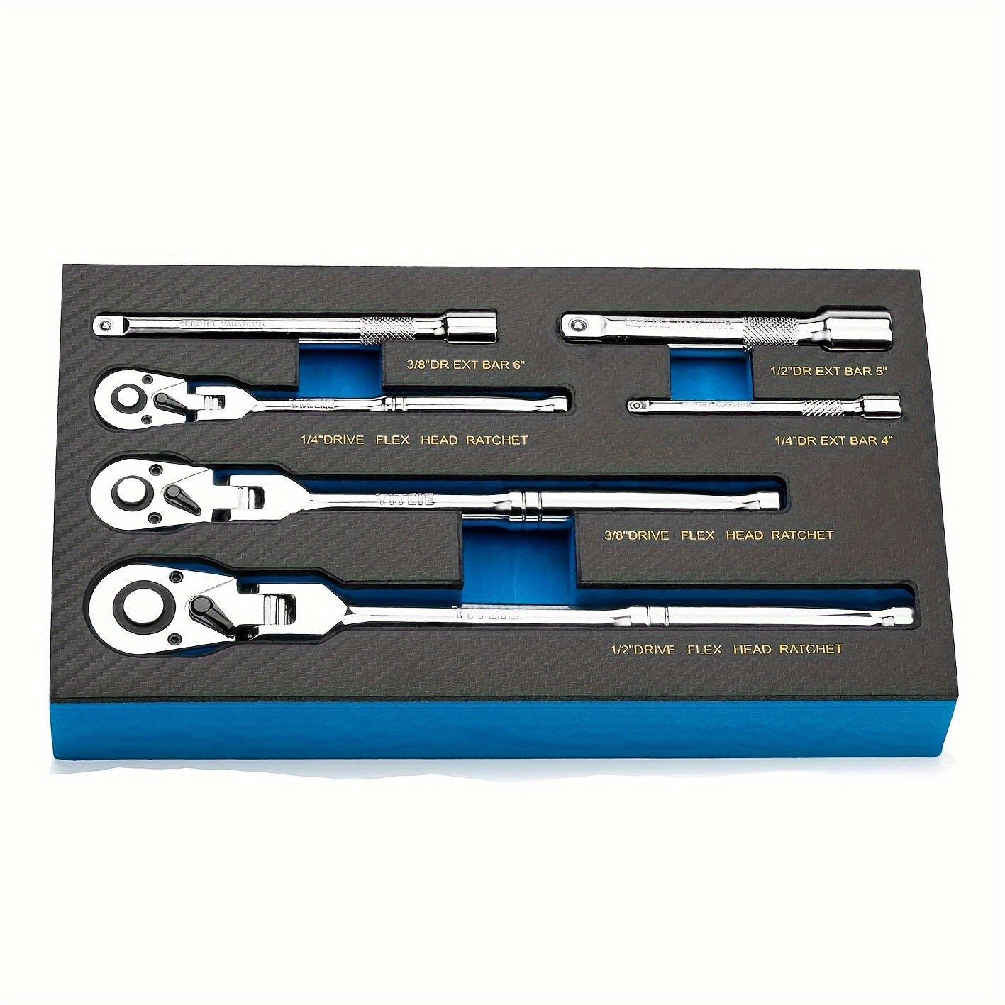 6-Piece Chrome Vanadium Flex-Head Ratchet Set With Extension Bars