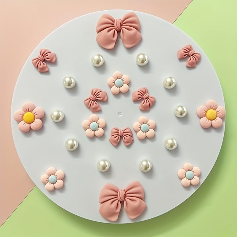 Ayollar uchun Resin pushti lent va gul charm to'plami, klogs va sandallar uchun