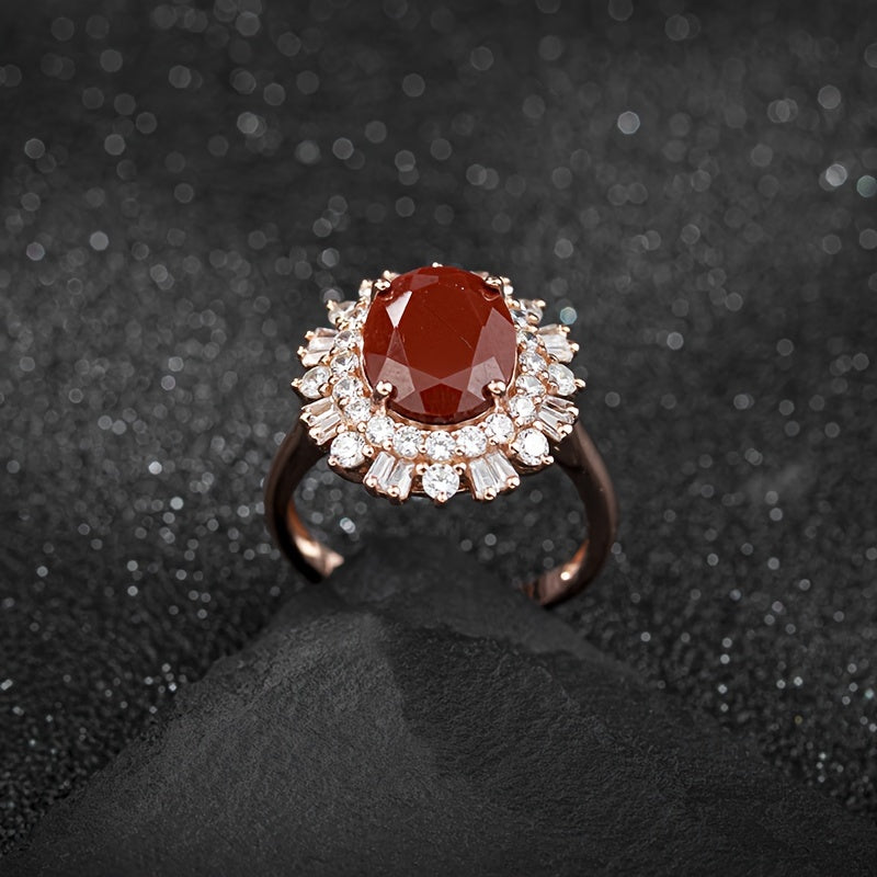 Silver Ring with Red Agate and 925 Silver Band