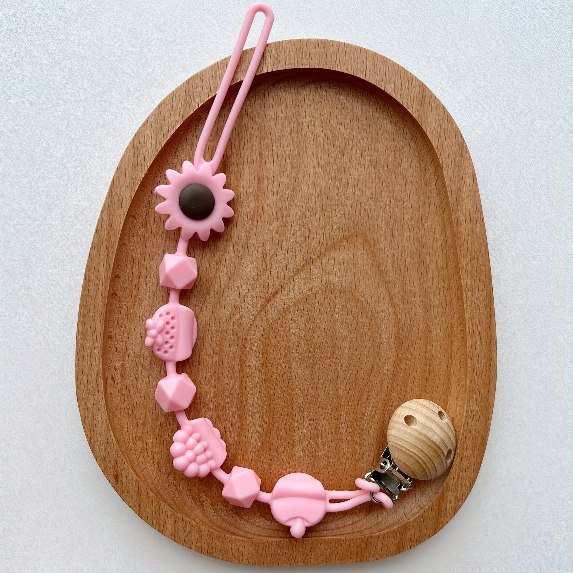 Silicone Teething Toy for Babies 0-3 Years Floral Fruit Clip Food-Grade Biteable Chain Pink Blue Yellow Brown