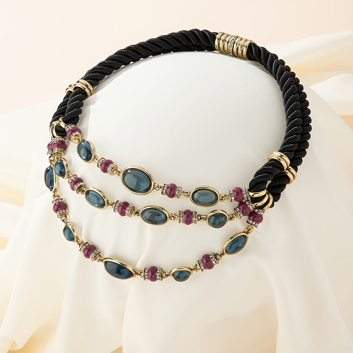 Elegant Purple Glass Mosaic and Copper Alloy Necklace for Women Vintage Style Jewelry