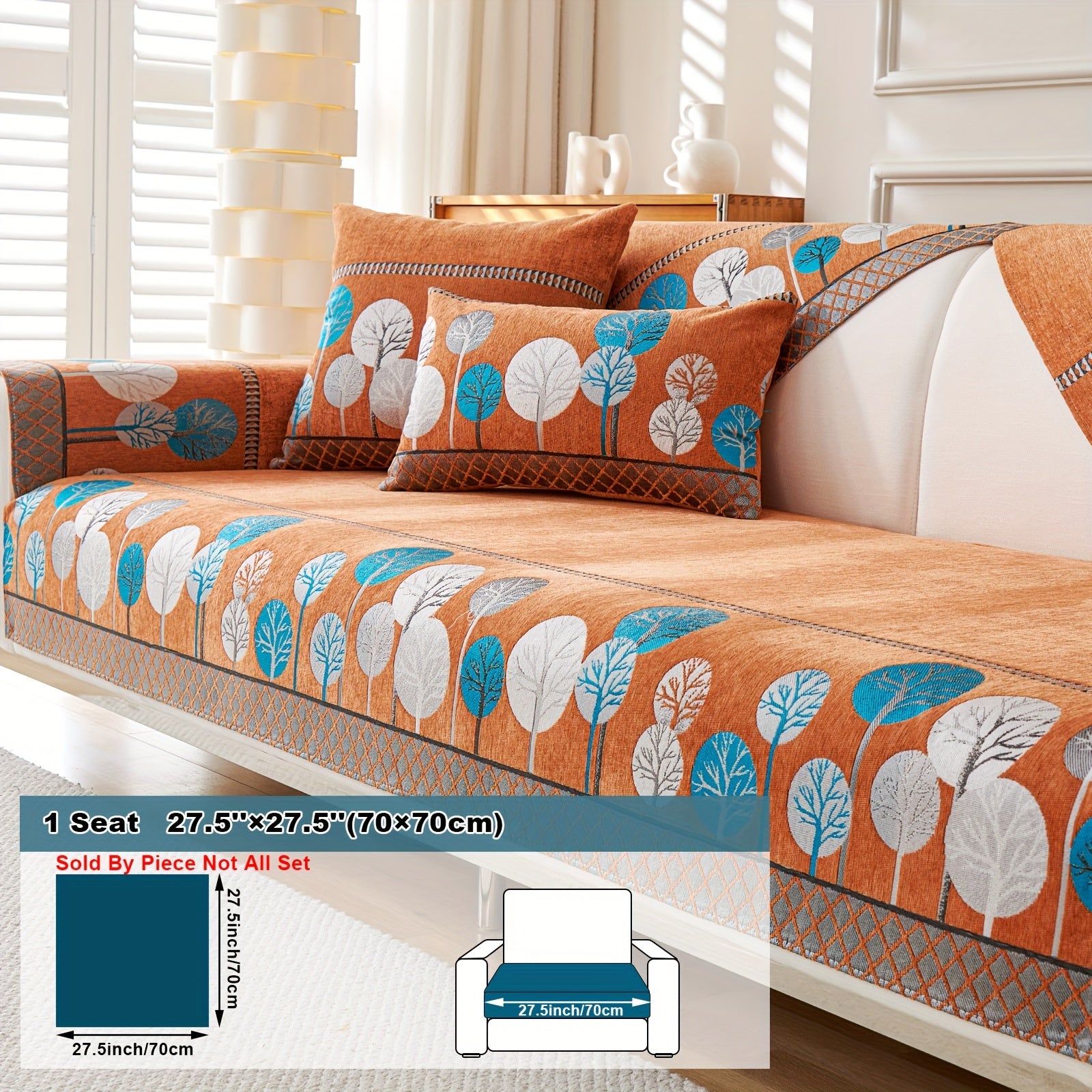 Boho Style Sofa Cushion with Moon and Tree Design Chenille All-Season Pet-Friendly Soft Modern