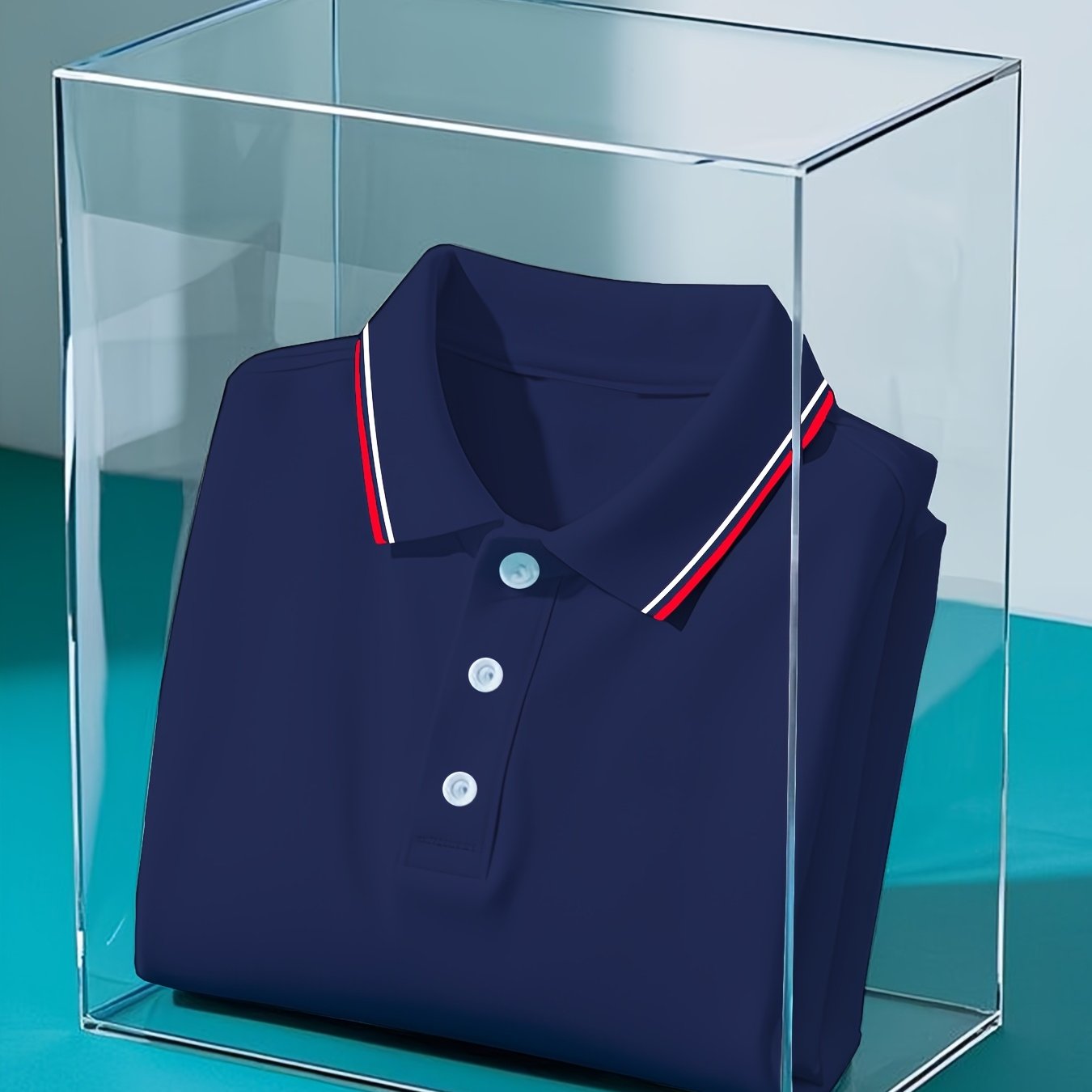 Men's Polyester Solid Color Polo Shirt with Button Casual Business Style