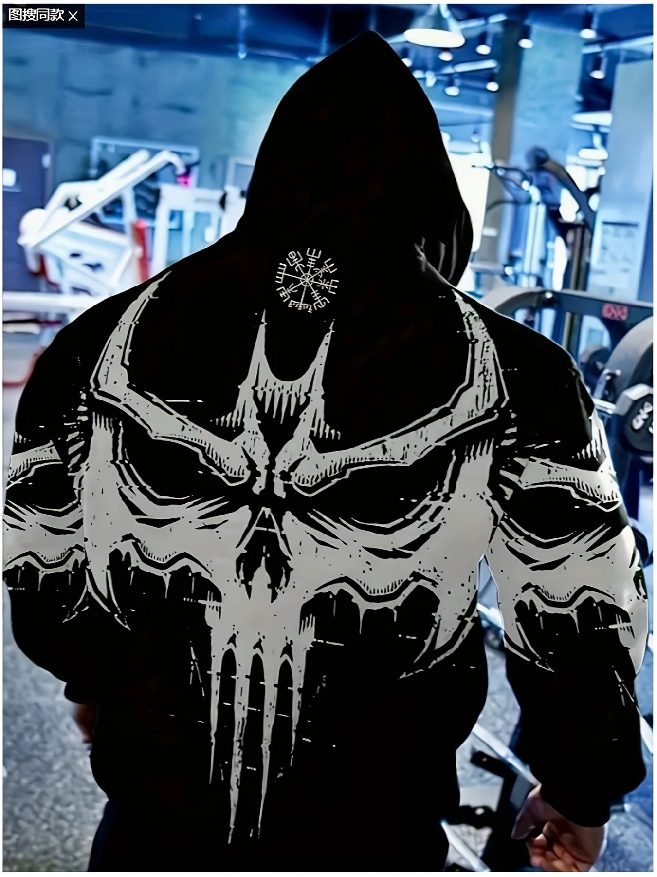 Men's 3D Skull Print Hoodie Casual Pullover with Kangaroo Pocket Large Size