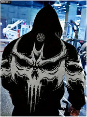 Men's 3D Skull Print Hoodie Casual Pullover with Kangaroo Pocket Large Size