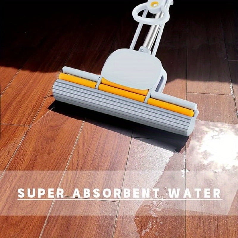 Self-Twisting Sponge Mop with 15-Inch Head for Wet and Dry Floor Cleaning