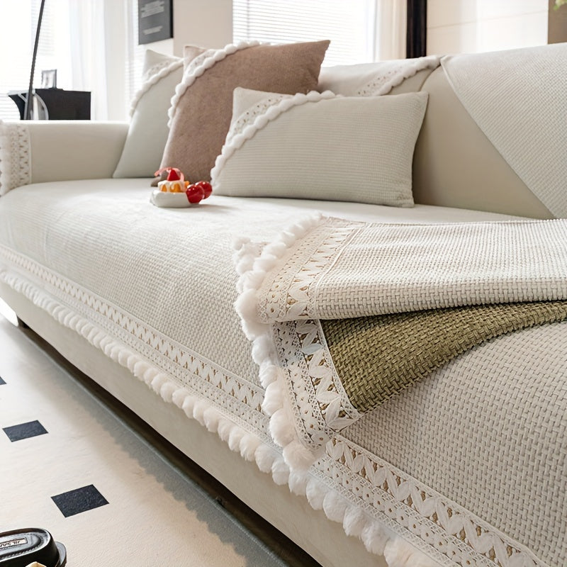 Boho Style Sofa Cover Pet-Friendly Machine Washable Short Plush Anti-Slip Fits Armchair to Sectional