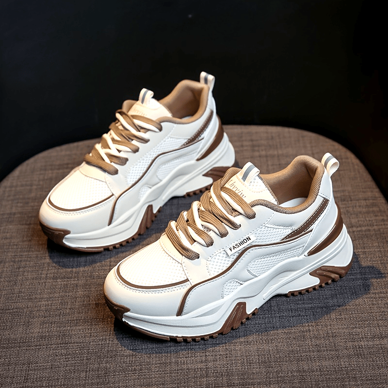 Women's Fashion Contrasting Sneakers Casual Sports Shoes Breathable Chunky Sole