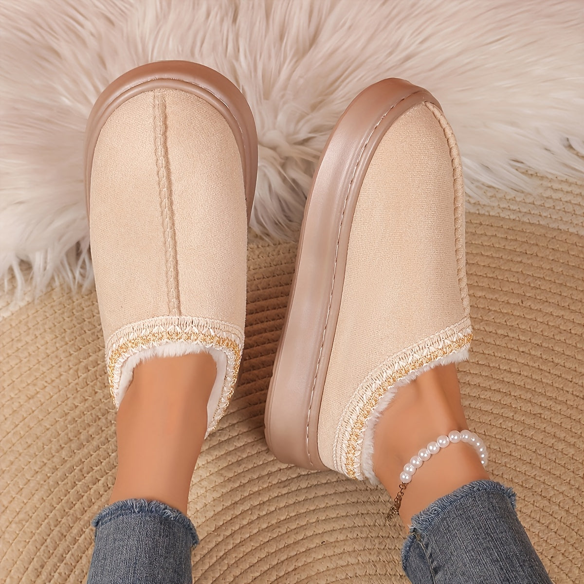 Женские флисовые тапочки мягкие коричневые домашние уютные слип-оны теплые комфортные