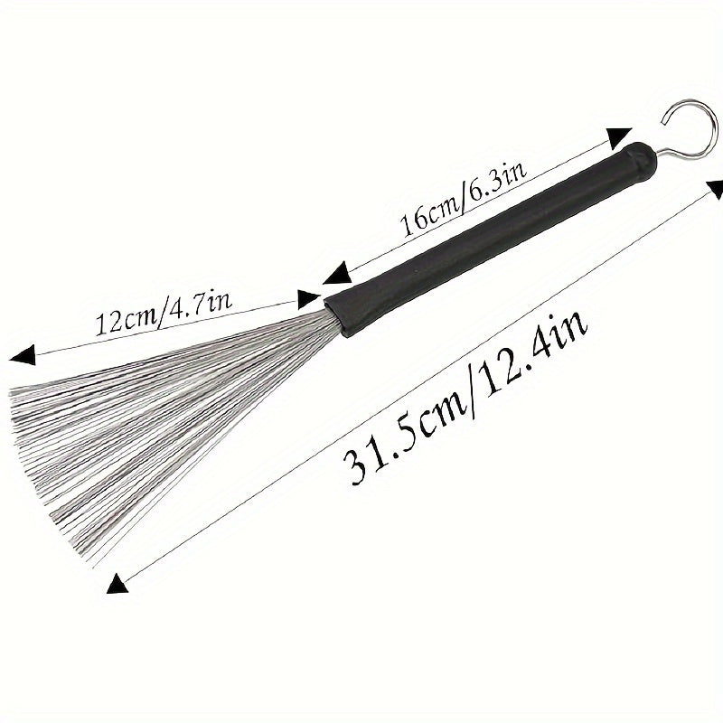 Pair of Retractable Wire Drum Brushes with Rubber Handles for Drumming and Practice