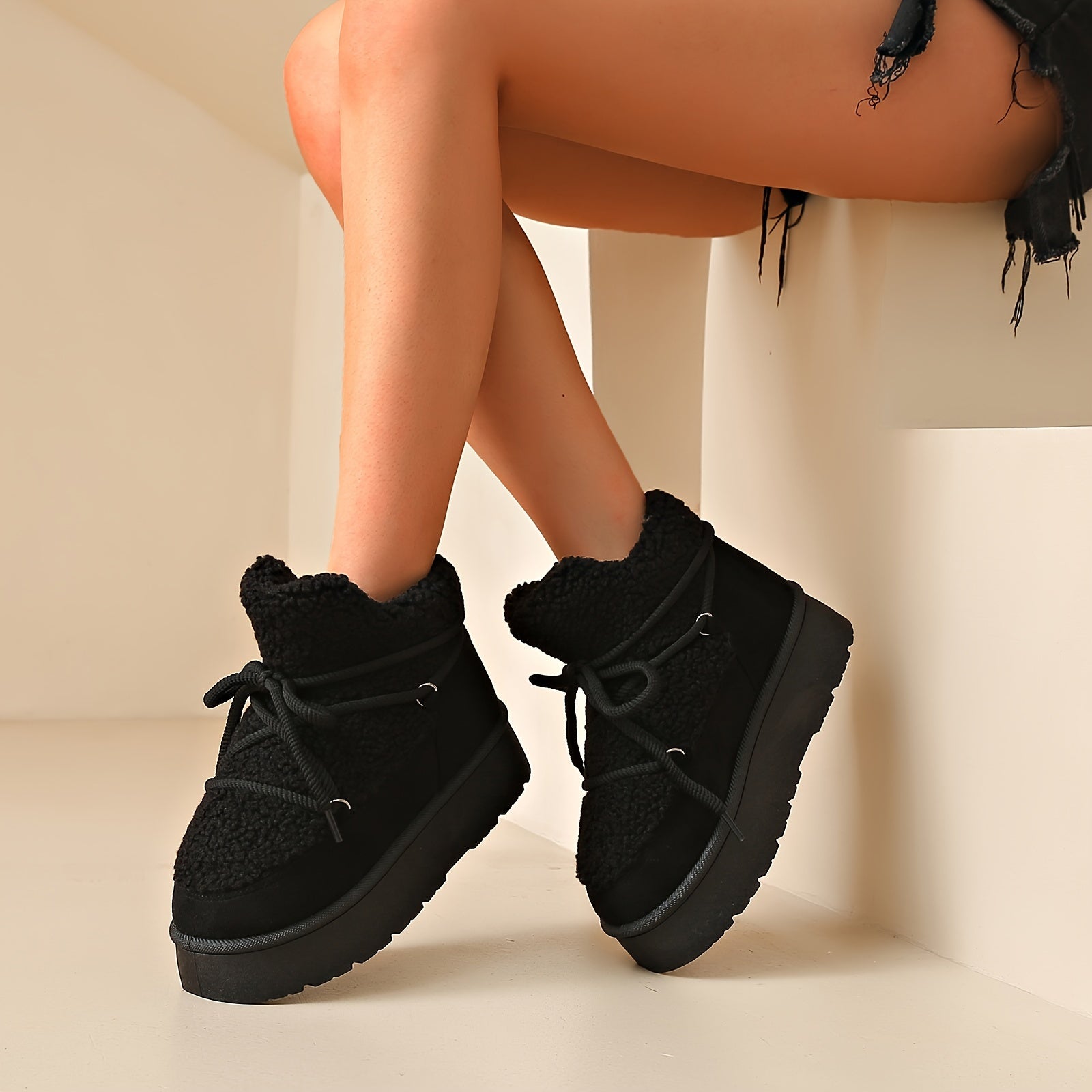 Women Snow Boots Winter Warm Slip-On Round Toe Fabric PVC Sole