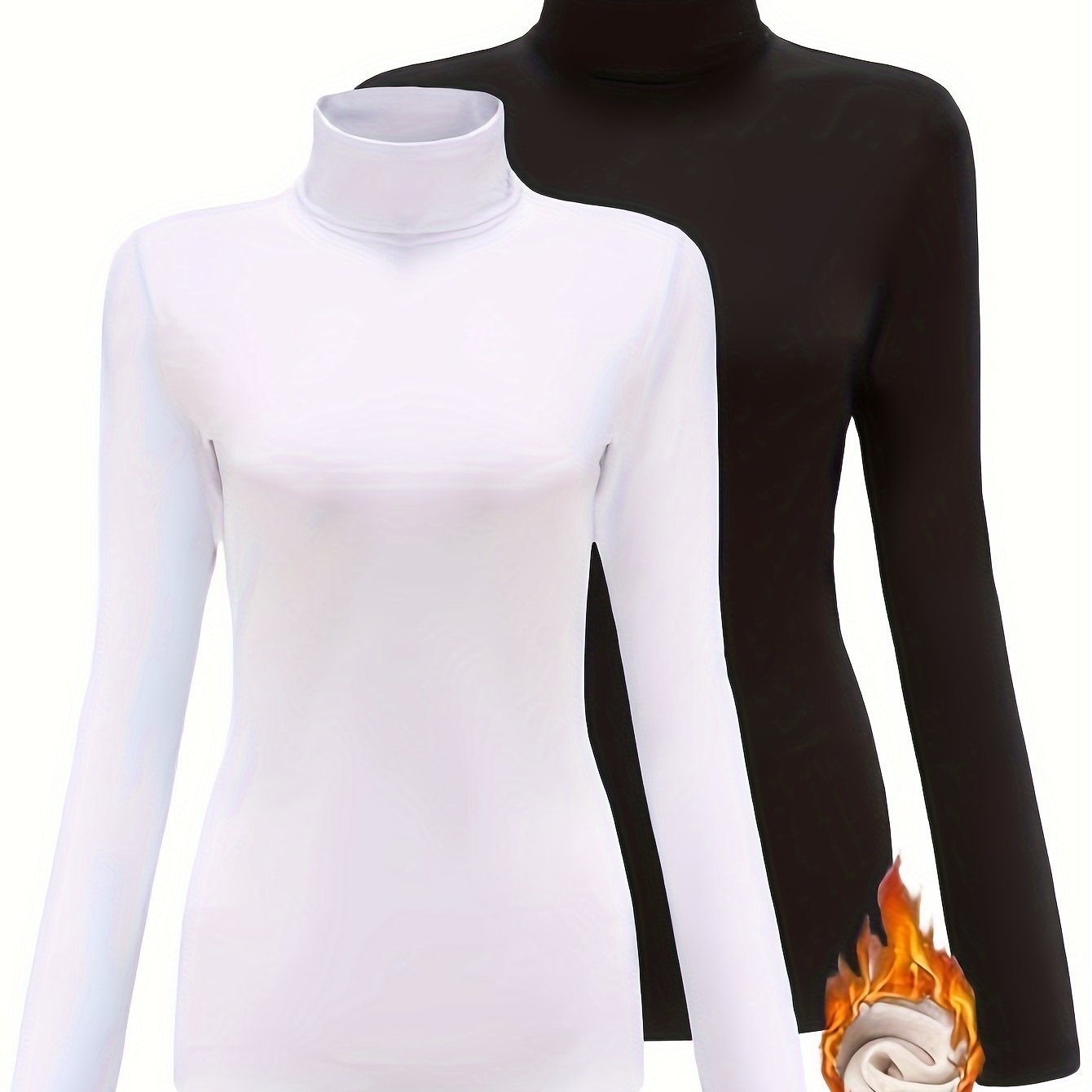 Plus Size Women's Fleece-Lined High Neck Long Sleeve T-Shirt Fall Winter Set