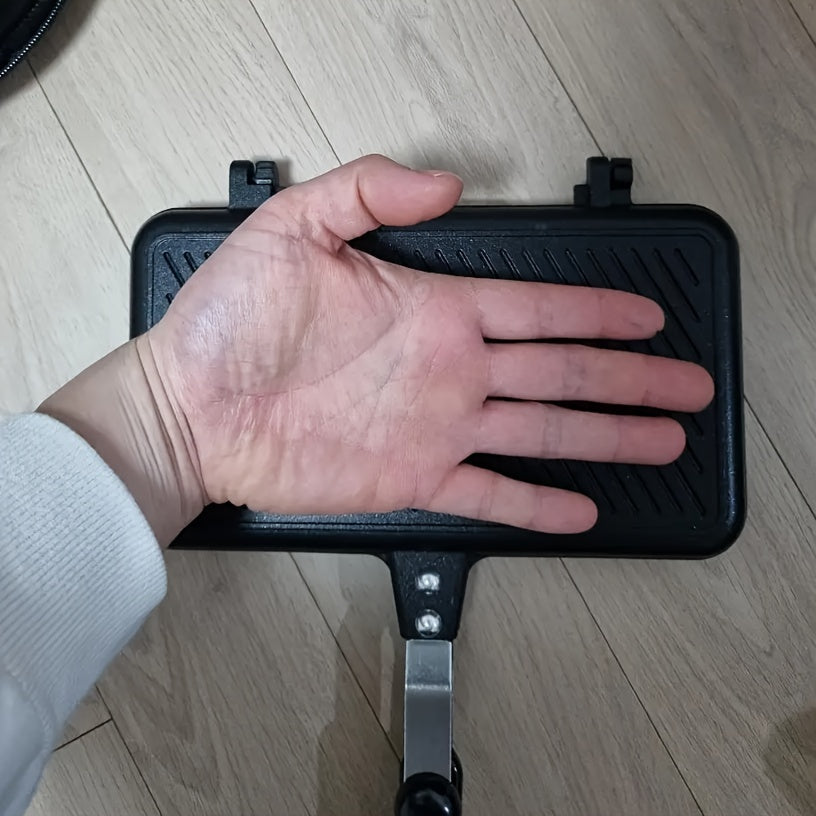 Alüminium ikki tomonlama qovurilgan pan ko‘p funksiyali, yopishmaydigan va ichki va tashqi muhitda turli xil taomlar tayyorlash uchun mos.