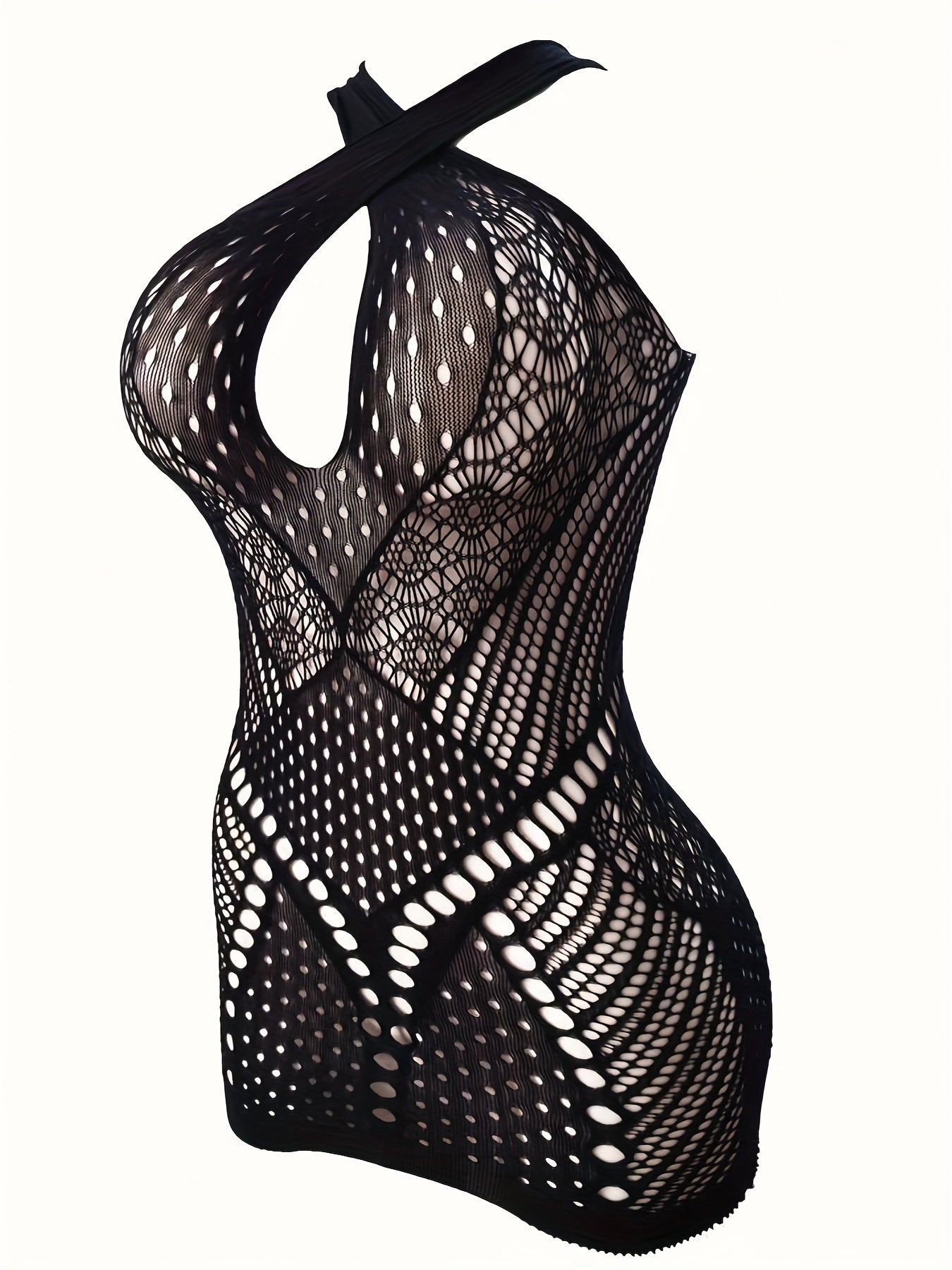 Women's Fishnet Bodycon Lingerie Set with Sheer Backless Babydoll