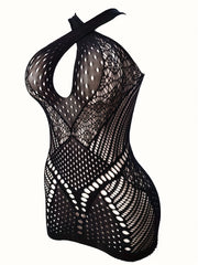 Women's Fishnet Bodycon Lingerie Set with Sheer Backless Babydoll