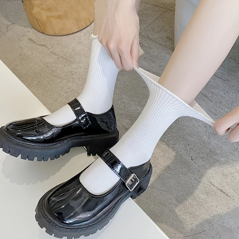 Women’s Knee-High Socks 6 Pairs Breathable Mid Tube Lettuce Trim Cotton Blend