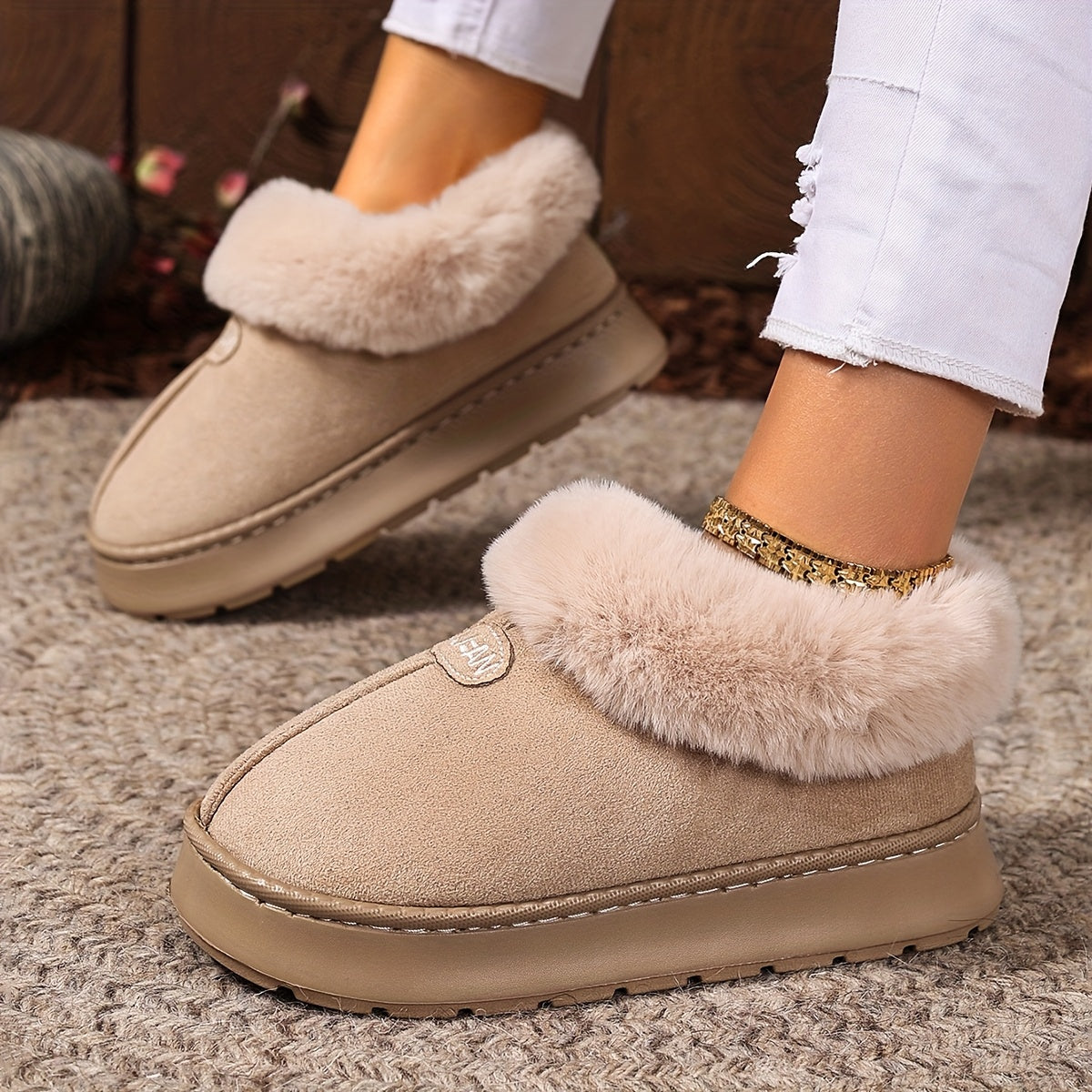 Ayollar uchun mo'ljallangan qalin oyoq kiyimlar, kuz-qish uchun issiq va qulay, qalin tagli, qulay indoor poyabzal